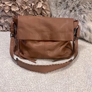 Aimee Kestenberg Brown Dark Tan Cognac Luxury Soft Pebbled Leather Shoulder Bag